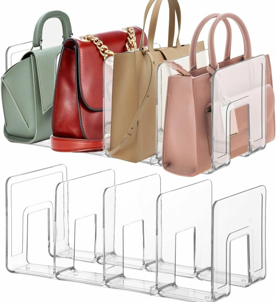 Lnrueg Lnrueg 2Pcs Plastic Purse Organizers, 4-Slot 5.71 X 12.8 X 5.12-Inches Clear Plastic Handbag Organizers For Bags, Clutches, Wallets, Wristlets, Space-Saving Bedroom And Cabinet Organization | Handbag Accessories