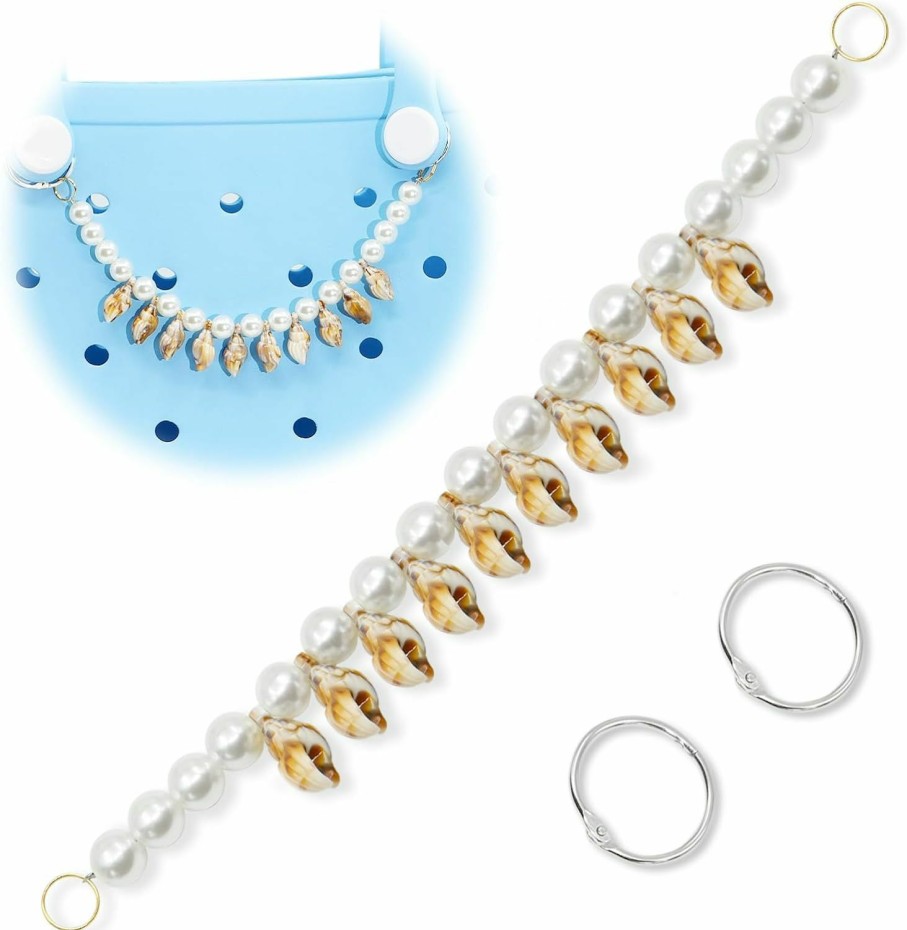 QTKJ Qtkj Shells Pearls Charm For Bogg Bag Accessories, Purse Strap Extender, Purse Chains For Women Rubber Beach Bag Tote Handbag Crossbody Shoulder Decoration, With Metal Buckle(Small) | Handbag Accessories