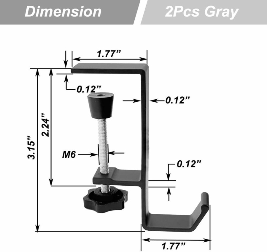 OURASHERO 2Pcs Clamp-On Under Desk Headphone Holder Students' Desk Hook Women'S Bag Hook With Adjustable Arm Clamp Backpack Handbag And Purse Holder - Suitable For Plate Between 1-5Cm / 0.4-1.96" - Gray | Handbag Accessories