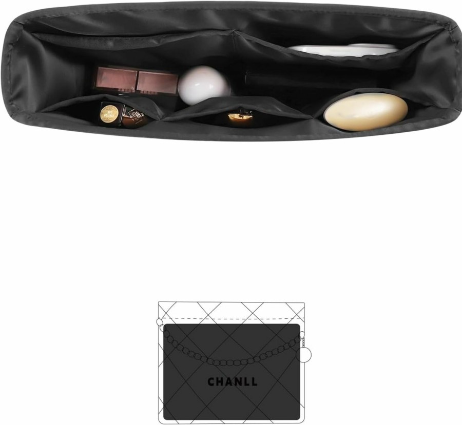 KINGS IN BAG Kings In Bag Organizer For Tote Bags/Purse Bags Organizer With Silky Satin Fit For Chanel 22 Bag Mini/Small/Medium/Large Lightweight Shaper For Daily Use, 6 Pockets Capacity (Black, Chanel 22 Small) | Handbag Accessories