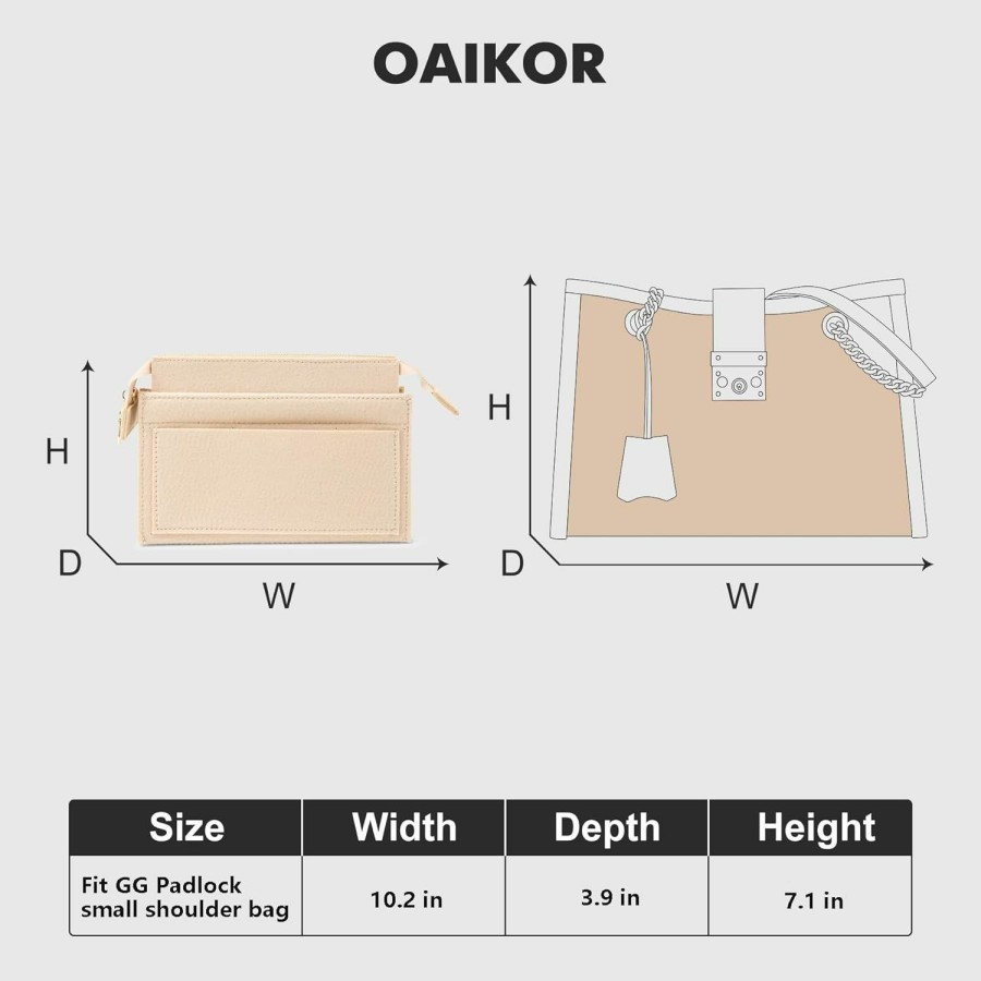 OAikor Oaikor Nylon Purse Oganizer Insert For Tote & Handbag,Bag In Bag Organizer With Multi-Pockets,Fit For Padlock Small Gg Shoulder Bag And More.(Beige-Nylon) | Handbag Accessories