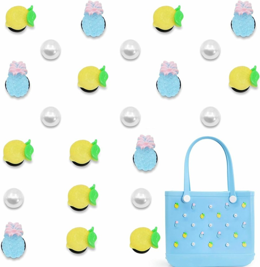 QTKJ Qtkj Charms For Bogg Bag, Blue Pineapple And Lemon For Bogg Bag Accessories, Compatible With Women Rubber Beach Bag Tote Handbag Decoration(23 Pcs) | Handbag Accessories